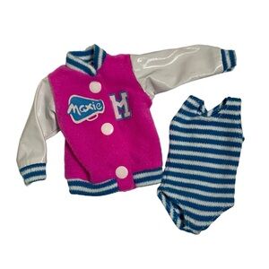 Vintage Maxie Cheerleader Doll Varsity Jacket Blue Stripe Bodysuit